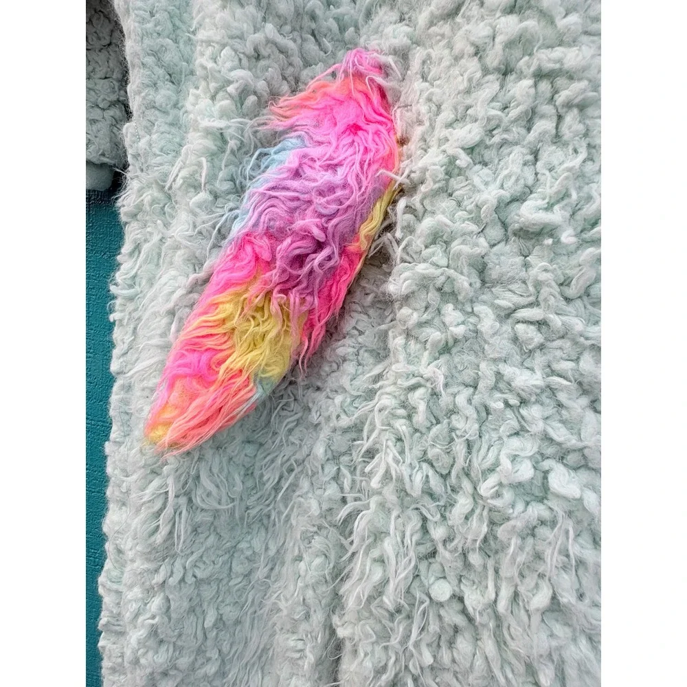 Kids llama‎ Unicorn Costume Jumpsuit Hooded Fuzzy Purple Pink Rainbow Tail